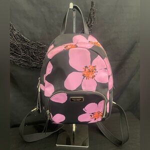 Kate Spade Black and Pink  Nylon Dawn Grand Floral Medium Backpack